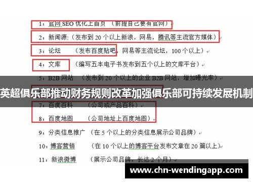 英超俱乐部推动财务规则改革加强俱乐部可持续发展机制